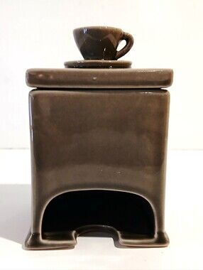 Vintage Brown Taupe Ceramic Tea Bag Sweetener Packet Dispenser with Cup Accent